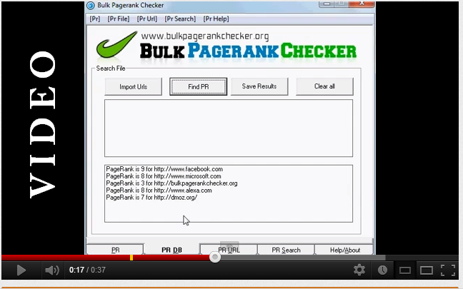 View demo of Bulk pagerank checker on Youtube